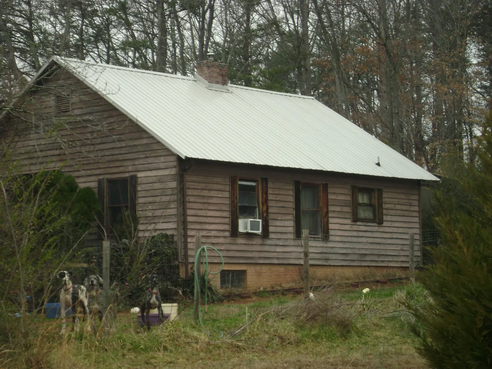 White metal roof on an old wood sided farmhouse, from a Asphalt Shingle Roof Repair job in Lake Hughes